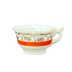 Paulux China Miniature Teacup: Rare Blue Label Japan 1950s - Orange & Gold Gilt